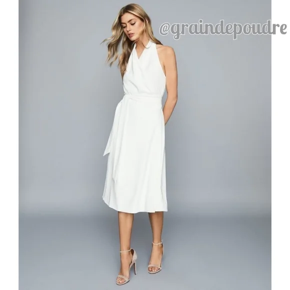 Rare! New Reiss Piper White Halterneck Dress UK 12 US 8 UK 14 US 10 wedding